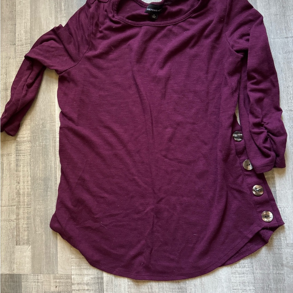 Women's Maroon Button-Detail Top